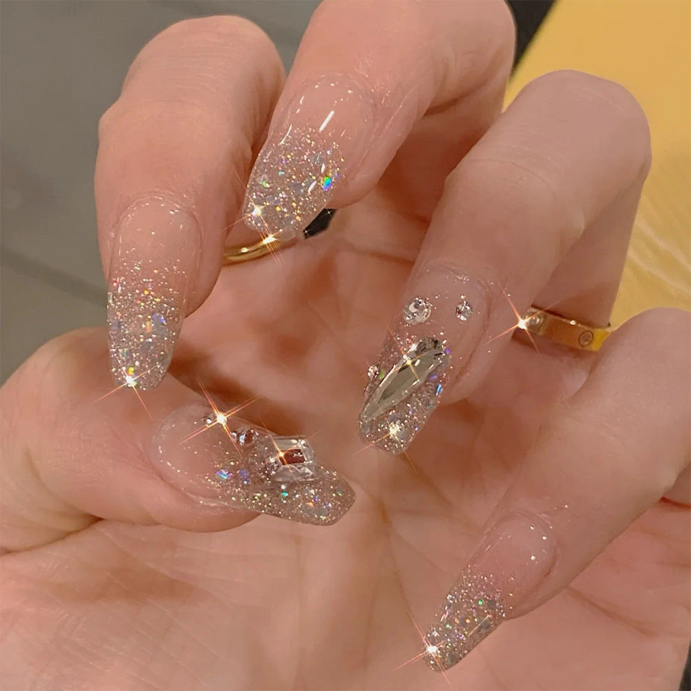 Shinny And Artificial Gem Design Nails
