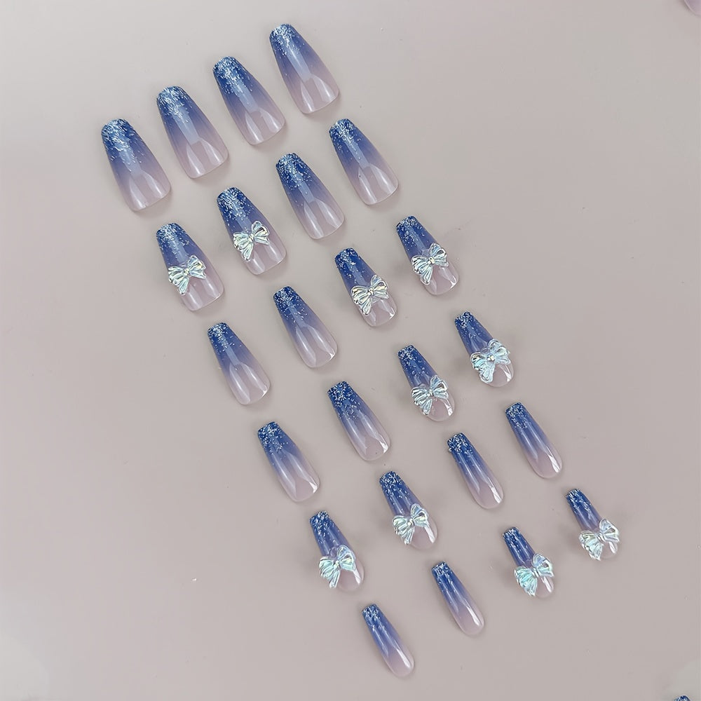 Blue Gradient 3D Crystal Butterfly Design Nails