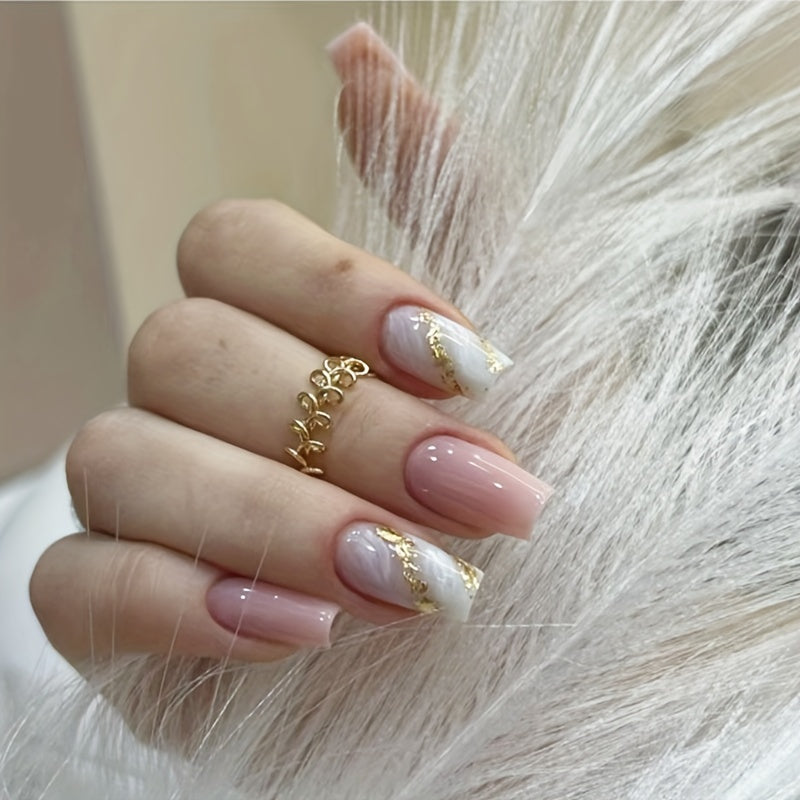 White Water Ripple Shape Pattern , Golden Glitter Powder With Design Pinkish Nail Art