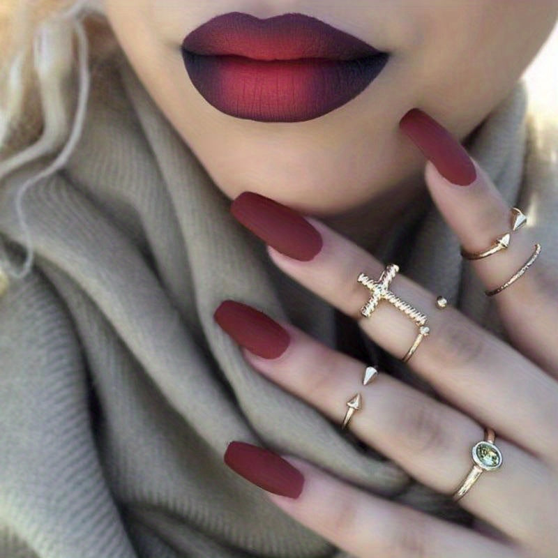 Matte red Coffin Press On Nails