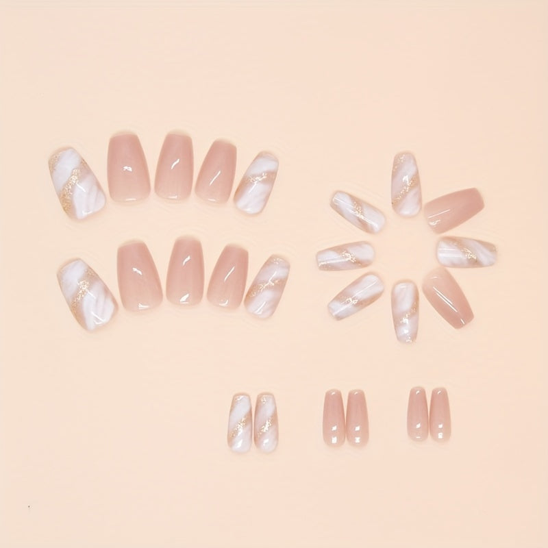 White Water Ripple Shape Pattern , Golden Glitter Powder With Design Pinkish Nail Art