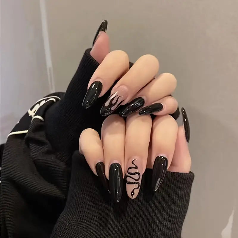Snake Design Nails - Red/Black