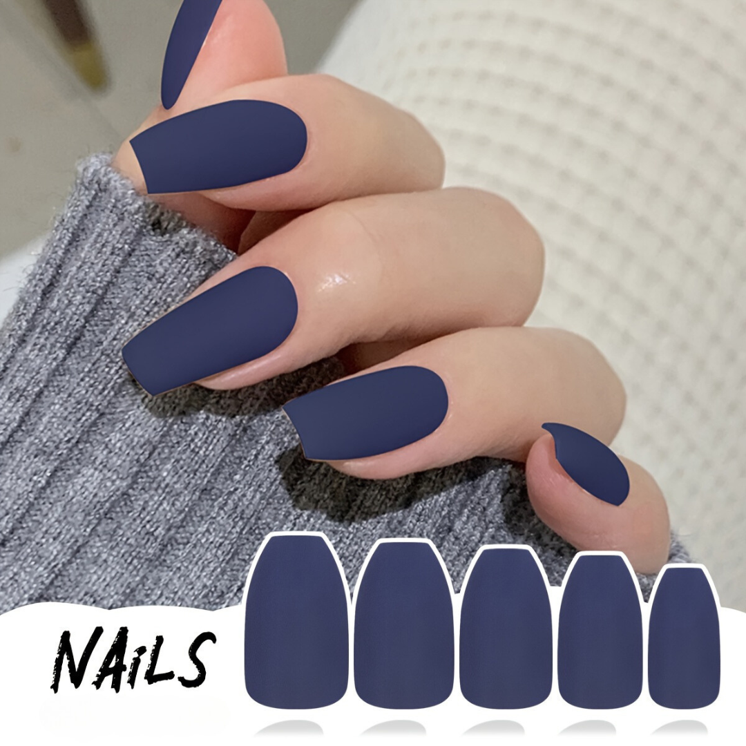 Matte Sapphire Blue Mid-Length Coffin Ballet Nails