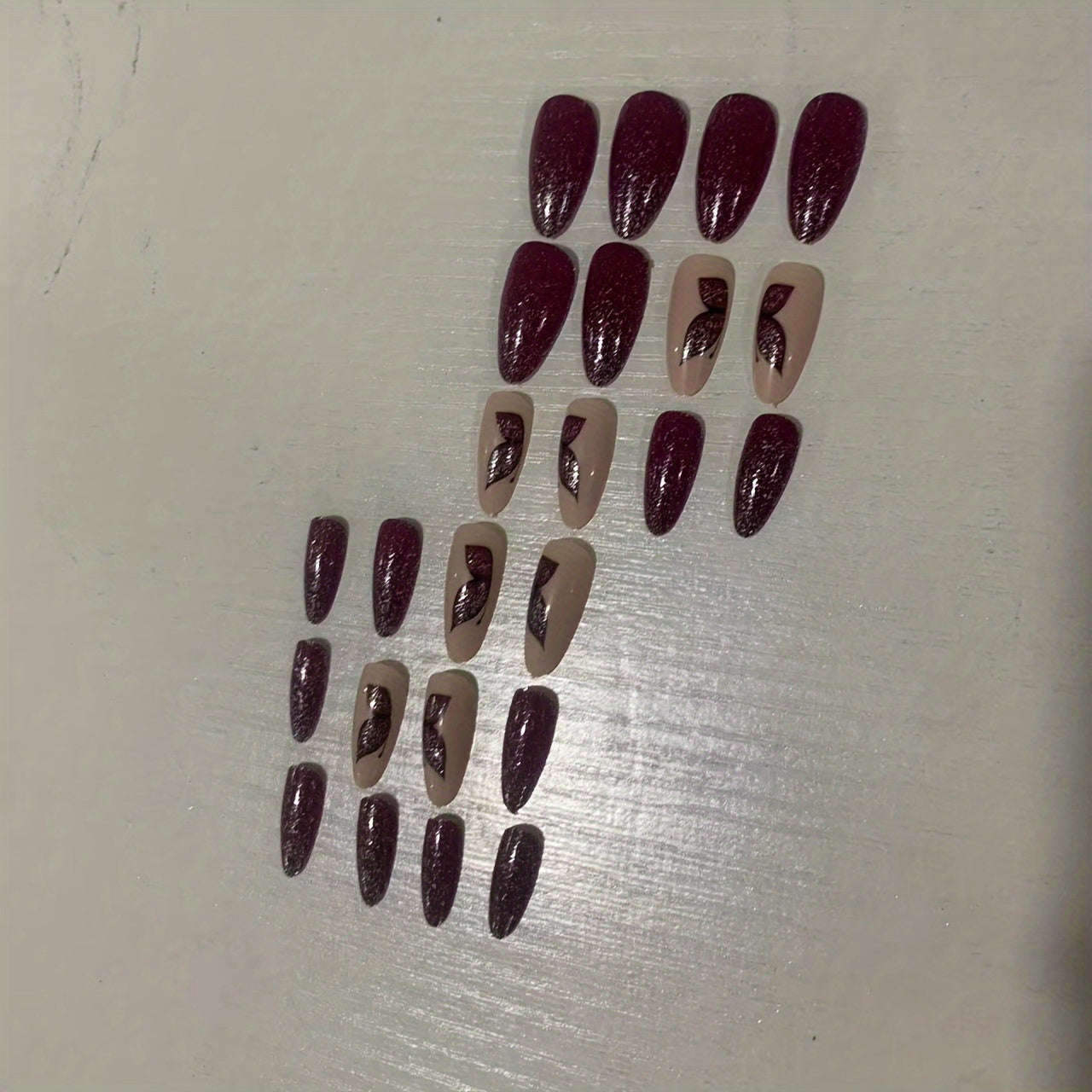 Red Velvet Butterfly Almond Shaped Nails