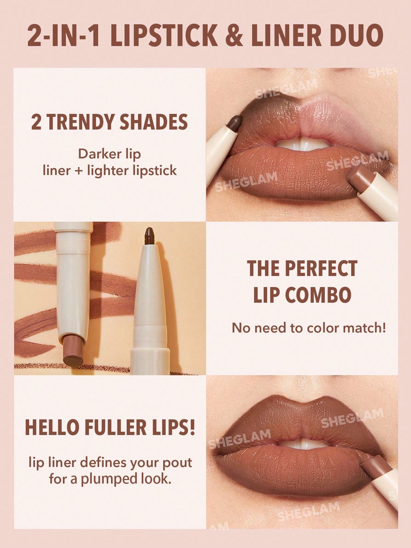 SHEGLAM 2 in 1 Glam Lipstick and Liner Duo