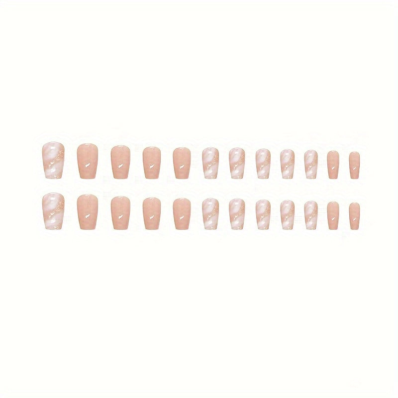 White Water Ripple Shape Pattern , Golden Glitter Powder With Design Pinkish Nail Art