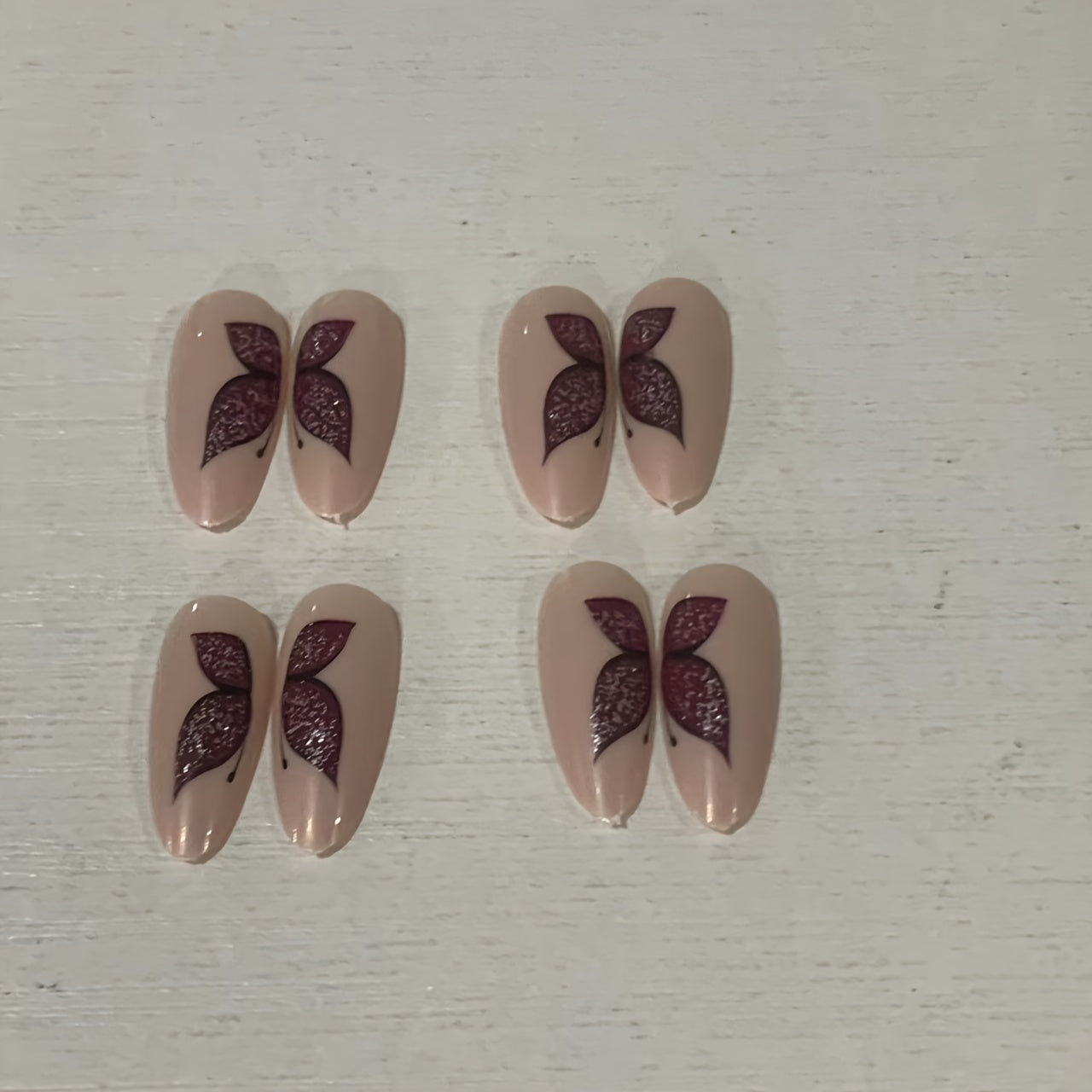 Red Velvet Butterfly Almond Shaped Nails