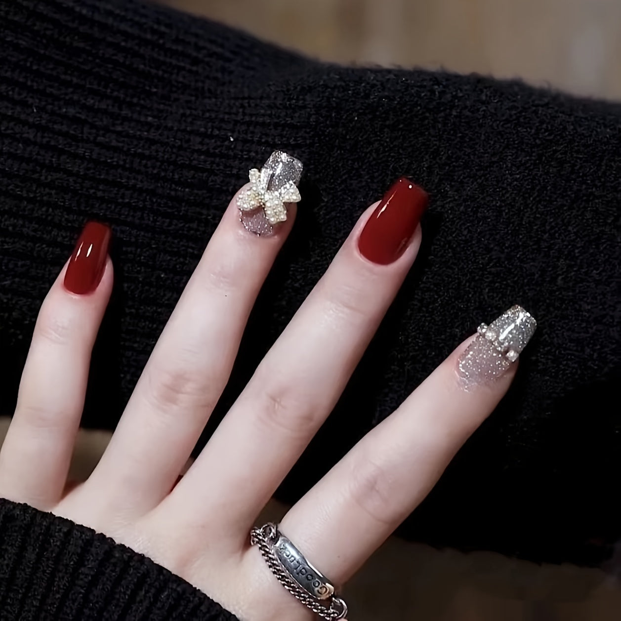 Coffin Glossy Wine Red False Nails