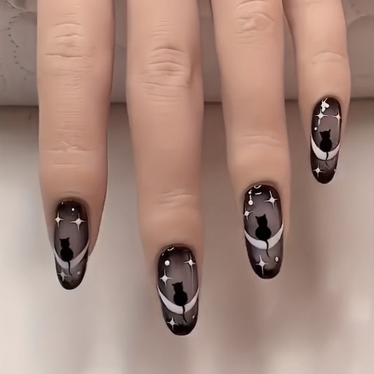 Glossy Black Gradient French Tip Nails