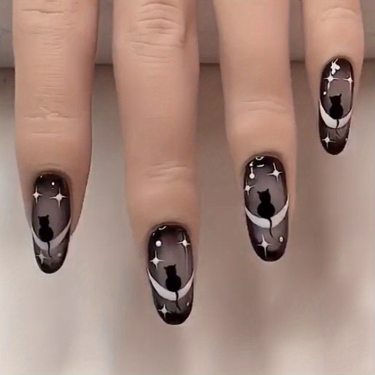 Glossy Black Gradient French Tip Nails