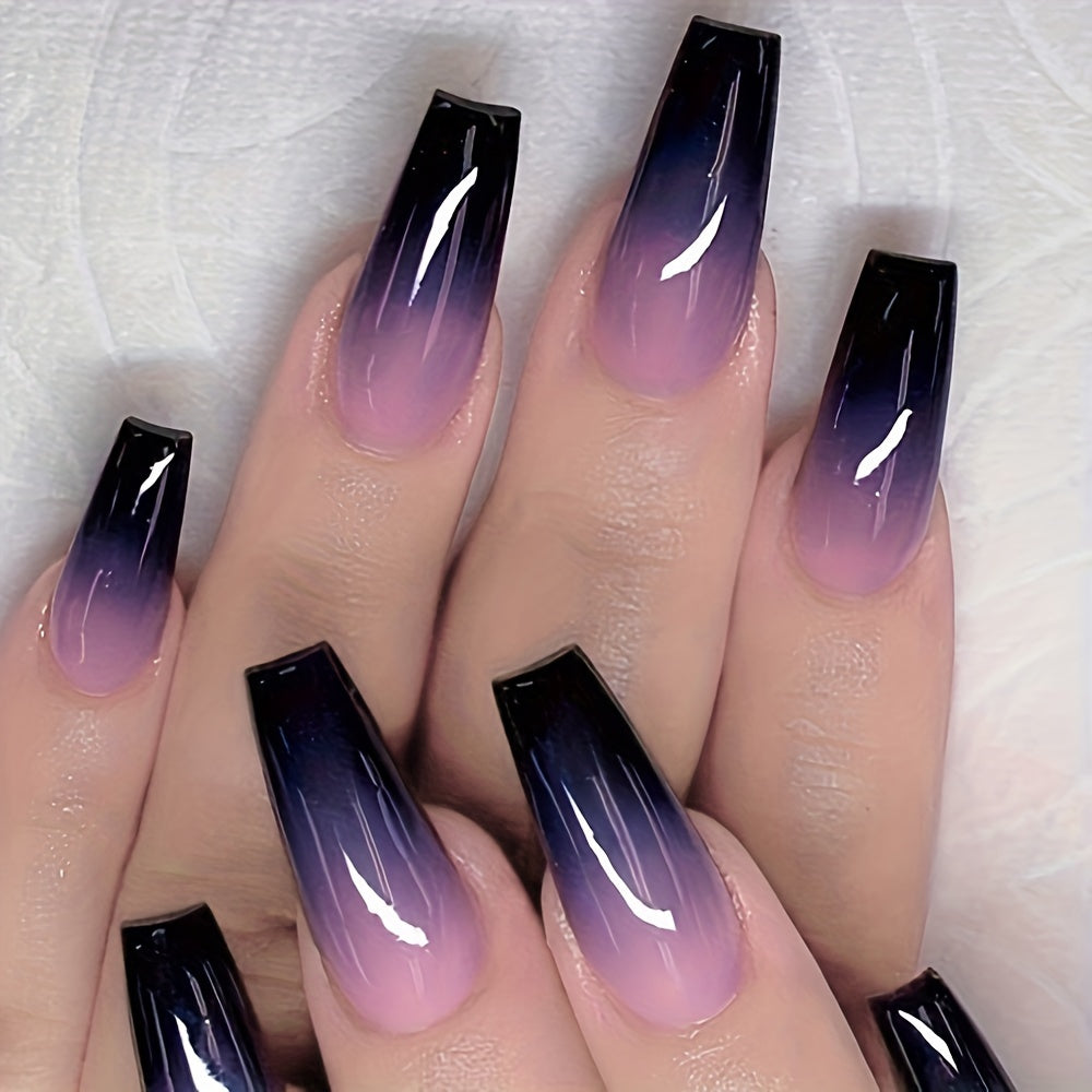 Purple & Black Gradient Medium Long Coffin Nails