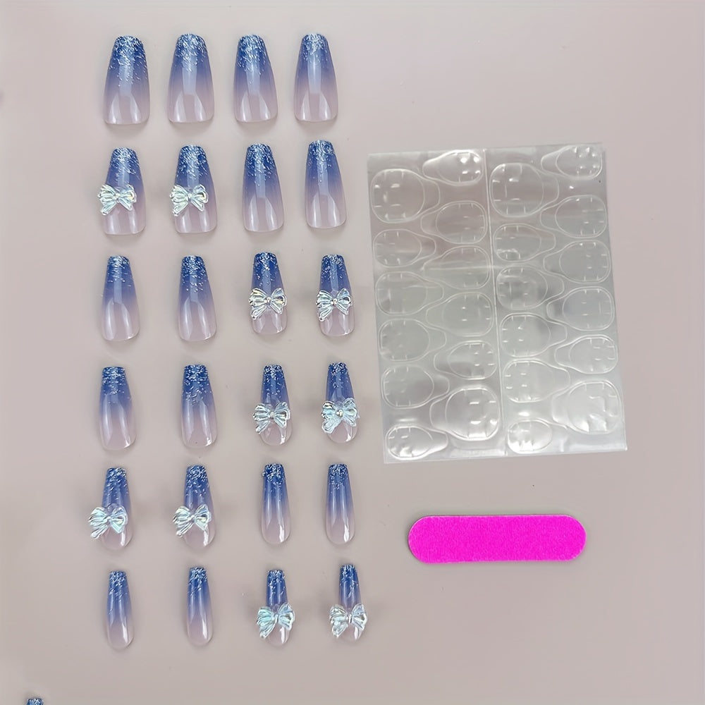 Blue Gradient 3D Crystal Butterfly Design Nails