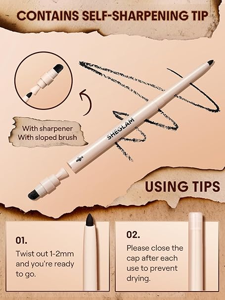 SHEGLAM Gel Glide Eyeliner Pencil Creamy Waterproof Smudgeproof Longwearing Eyeliner-Brown