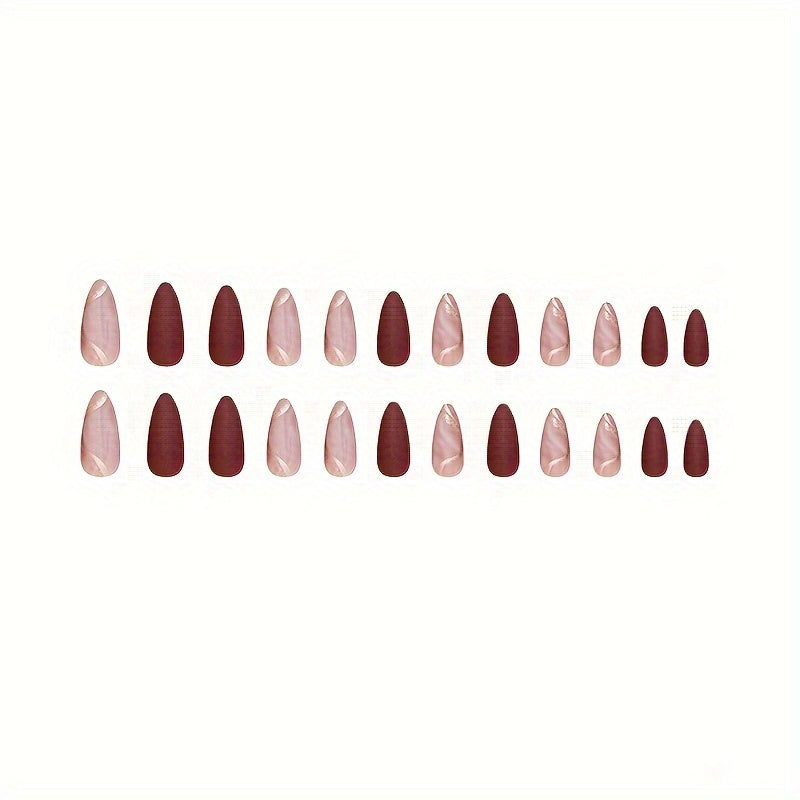 Medium Golden Line, Deep Brown & Red Matte Nails